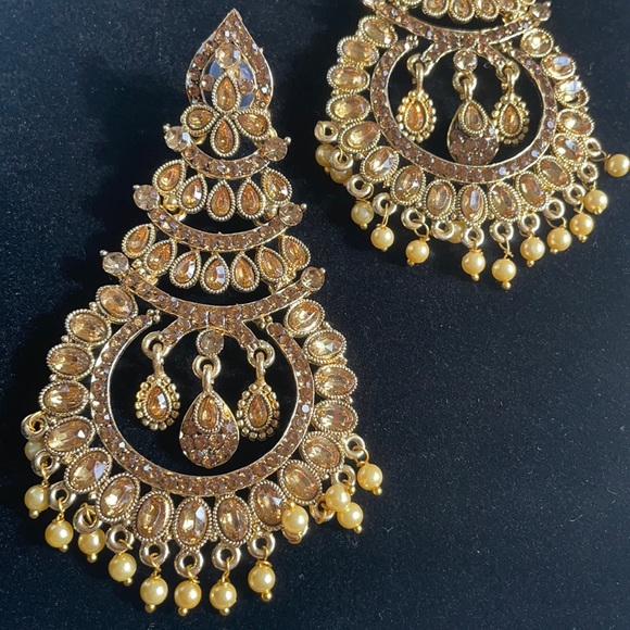 Kundan Polki Pearl Earrings NWOT - Picture 3 of 6